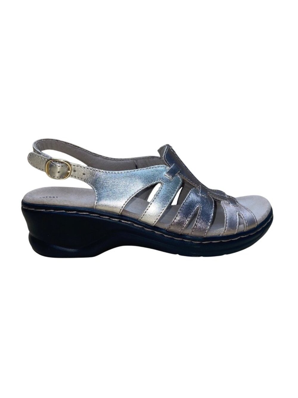 Clarks Women’s Metallic Silver Leather Lexi Marigold Q Sandals Size 7.5
